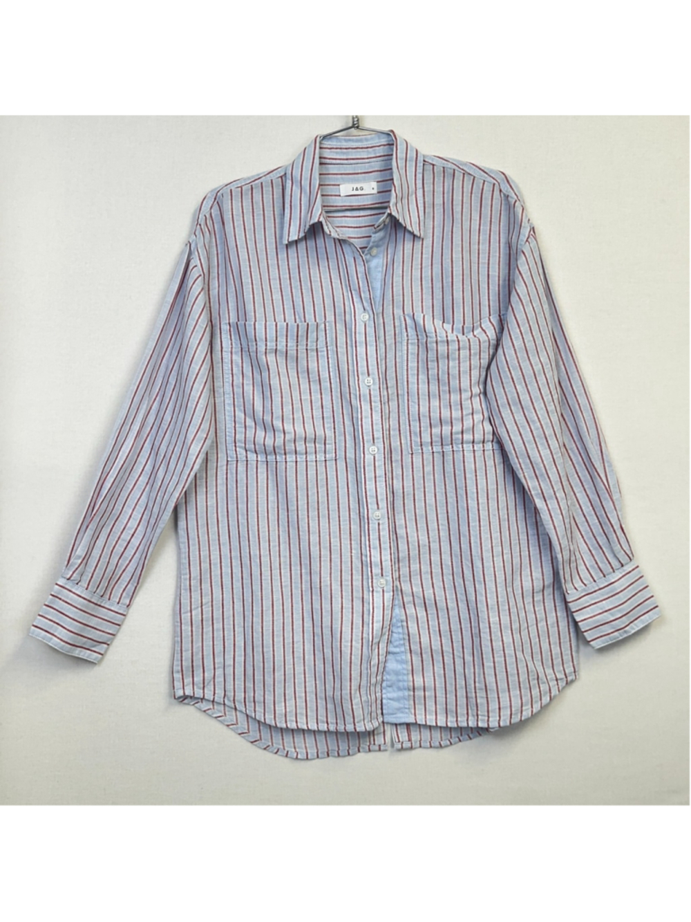 JAG Winona Stripe Shirt Blue Red Linen Cotton Women's Size 8